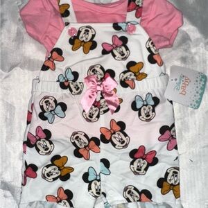 Disney Baby Pink overall style romper with matching shirt